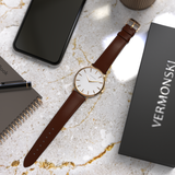 White Brown Case Watch | Mens Leather Watch | VERMONSKI